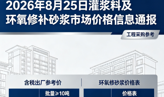 黄山2026年8月25日灌浆料及环氧修补砂浆市场价格信息通报